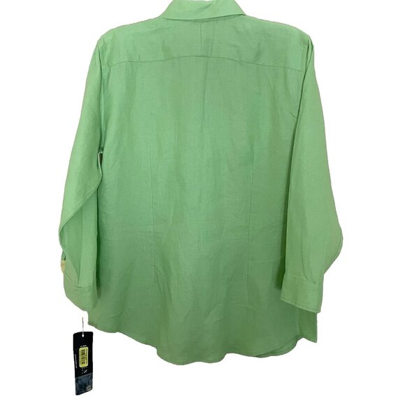 Ralph Lauren Linen Top Shirt Large Lime Green Button Front Embroidered Crest NWT - Picture 2 of 12